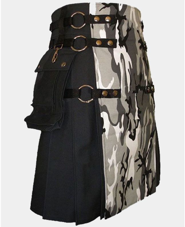 Black Canvas Urban Camouflage Cargo Utility Kilt