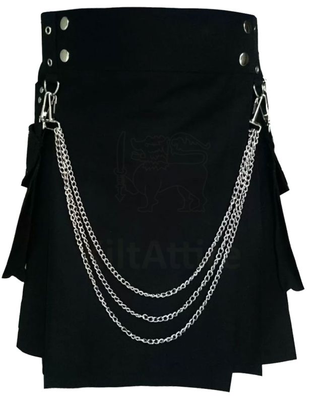 Black Cotton Utility Kilt for Men