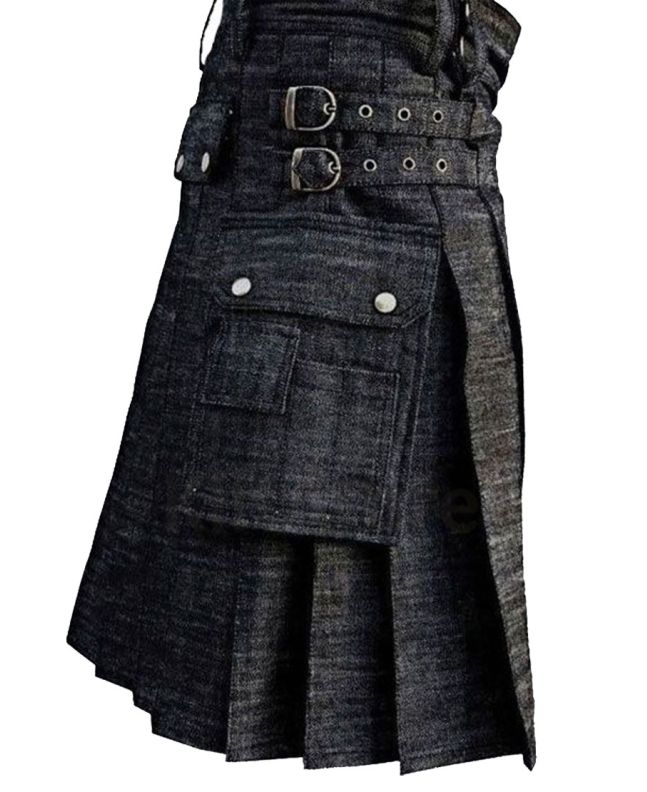 Black Denim Utility Kilt 