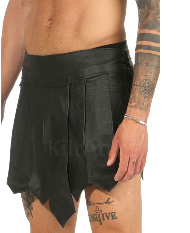 Black Gladiator Leather Mini Kilt
