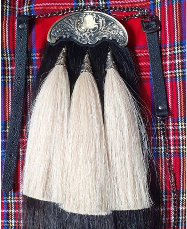 Black Watch Cast Castle Horse Hair Sporran With 5 Black Tassels