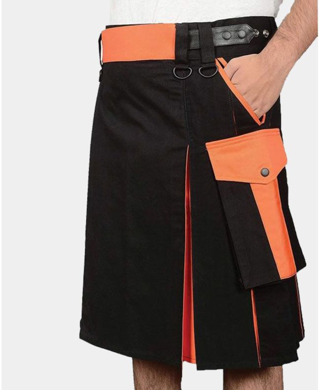 Black & Orange Hybrid Kilt For Men
