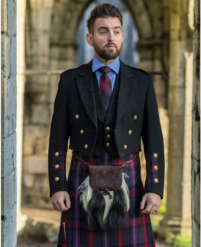 Black Prince Charlie Jacket WIth 3 Goldon Button Waistcoat 