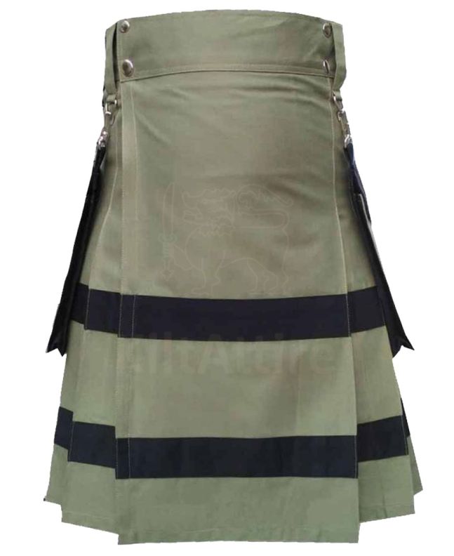 Black Striped Olive Green Utility Kilt