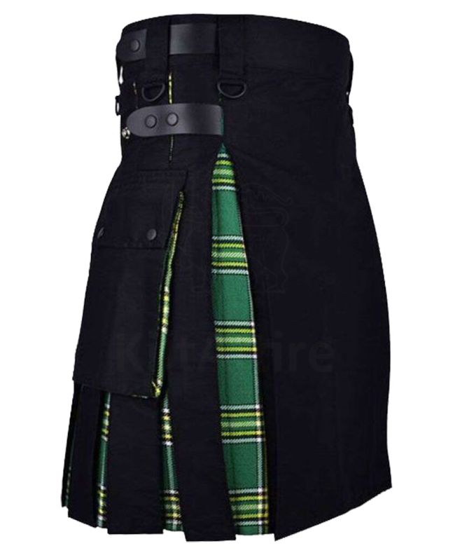 Black Utility Kilt And Irish Tartan Hybrid Kilt