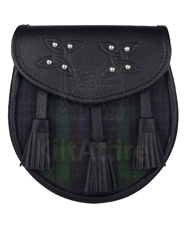 Black Watch Tartan Sporran With Leather