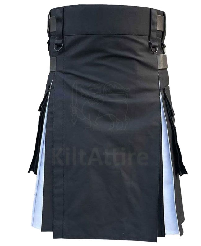 Black & White Simple 2 Side Pocket Utility Kilt 