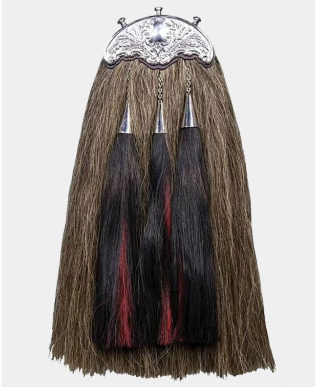 Brown Horse Hair sporran with 3 Black Tassels