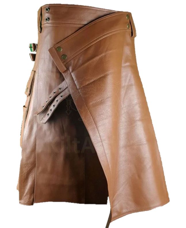 Brown Mens Leather Kilt 