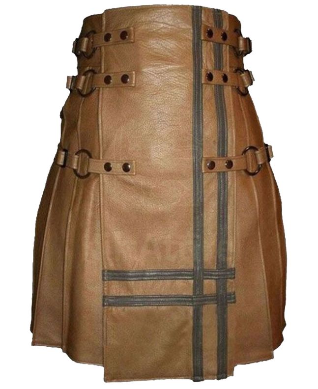 Brown Real Leather Gothic Style Kilt 