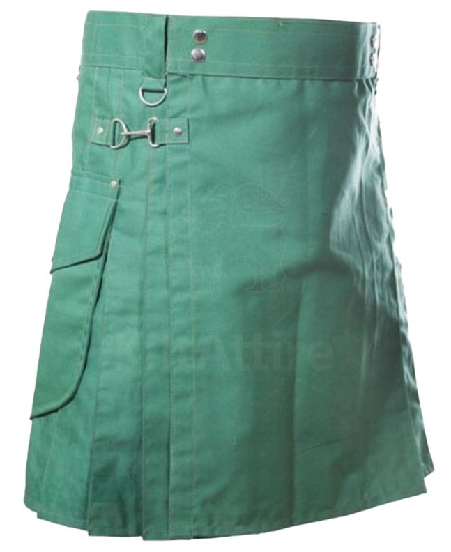 Cargo Pocket Green Utility Kilt Sides