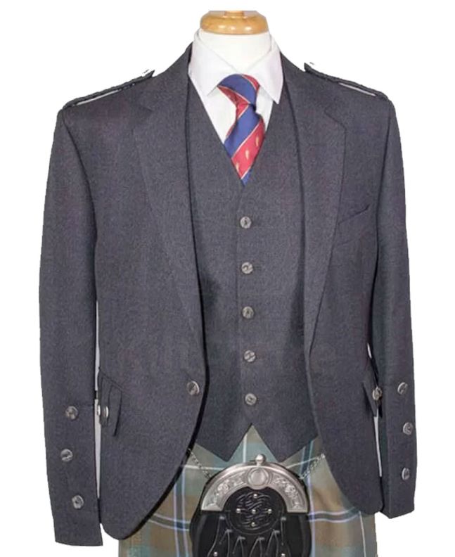 Charcoal Tweed Kilt Jacket & Vest in Braemar Style
