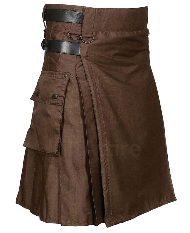 Chocolate Brown Leather Strap Utility Kilt For Active Man