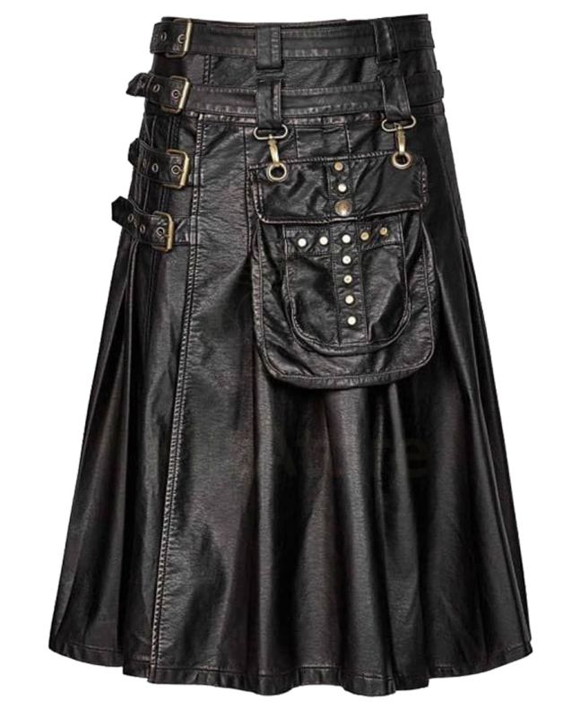 Cowhide Black Leather Gothic Kilt