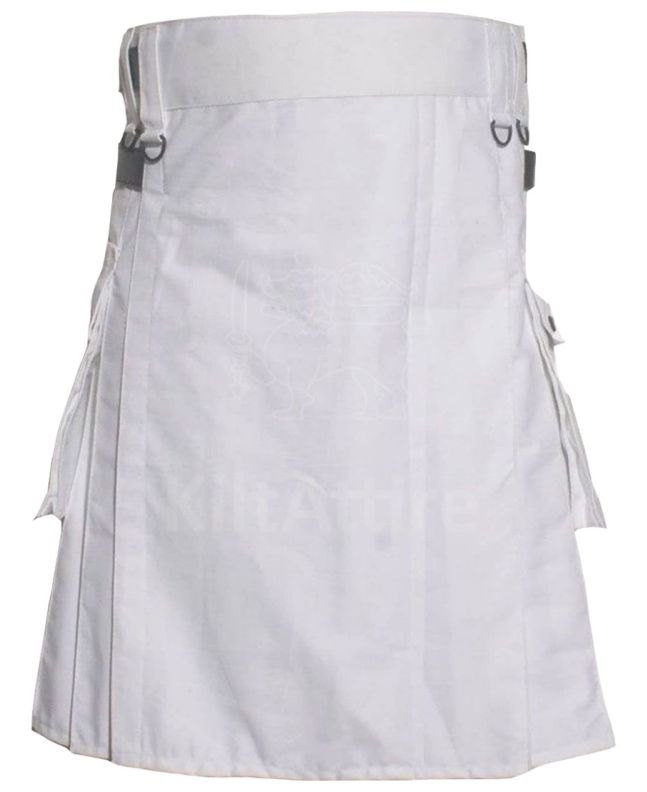 Deluxe White Utility Kilt With Leather Straps