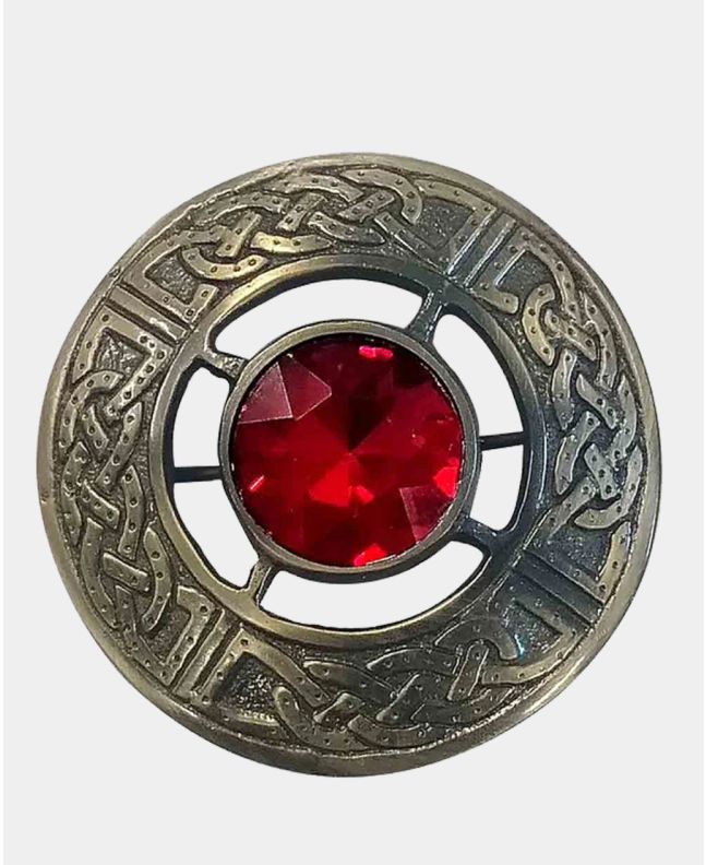 Fancy Red Stone Fly Plaid Brooch Antique