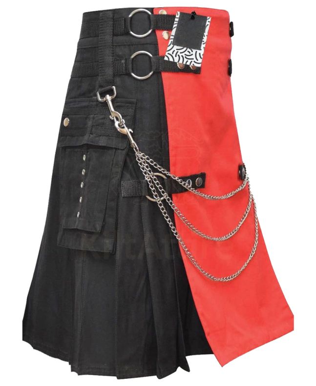 Fashion Black and Red Wedding Utility Kilt