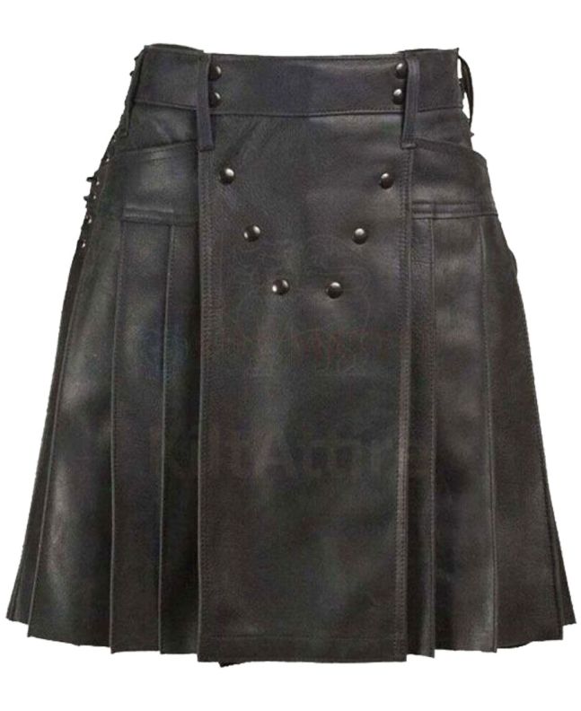Fashion Leather Pleated Kilt 