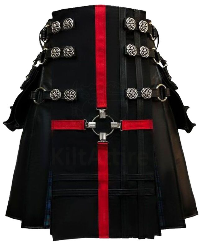 Fashionable Red Cross Black Leather Gothic Kilt For Men