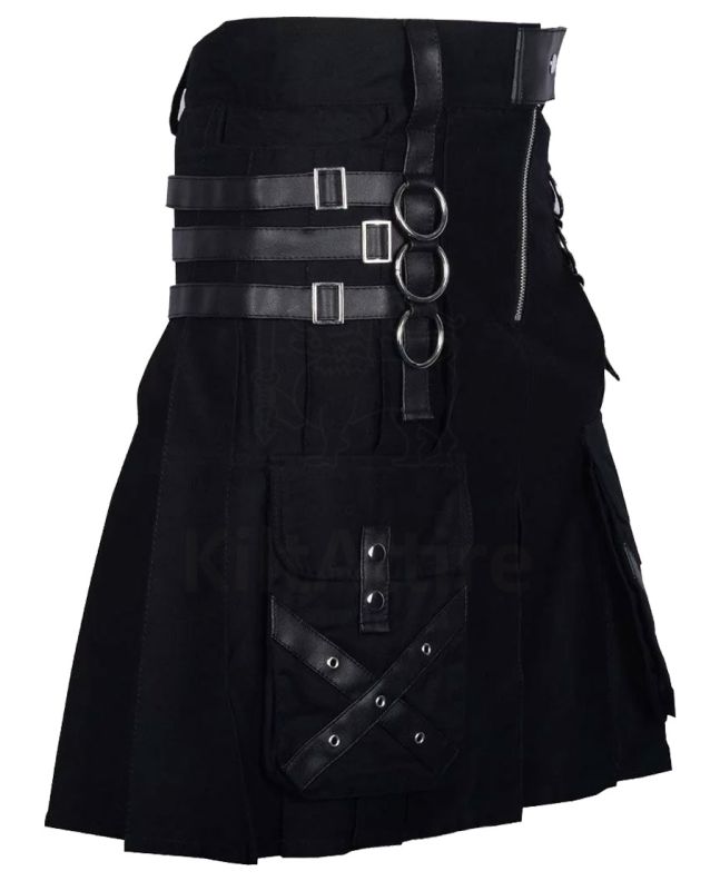 Gothic Style Leather Strap Utility Kilt