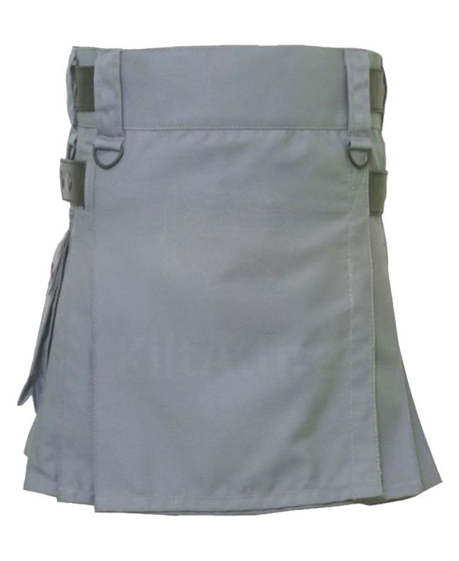 Grey Leather Strap Womens Utility Kilt 