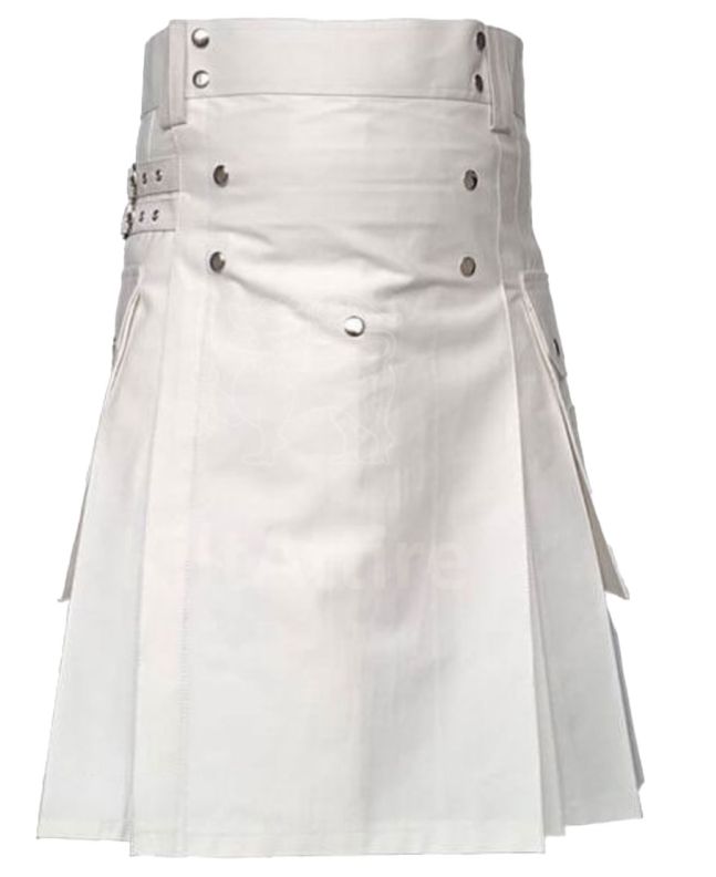 Heavy Cotton Utility White Kilt