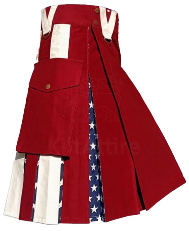 Maroon American Flag Hybrid Utility Kilt