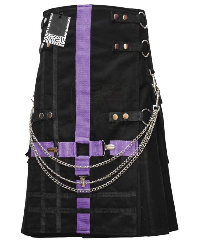 Men Fashion Black Wedding Utility Kilt