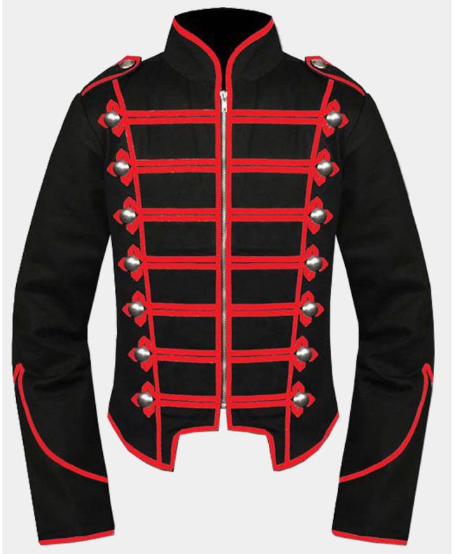 Men Gothic Red Black Military Drummer Jacket