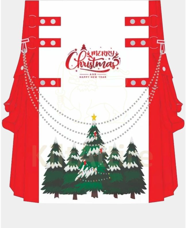 Merry Christmas Red & White Group of Tree Modern Utility Kilt