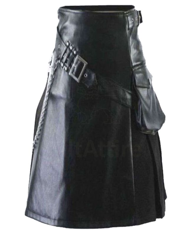 Modern Black Gladiator Viking Leather Kilt 