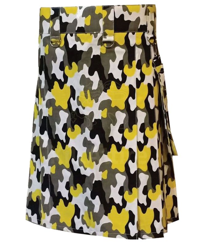 Modern Pattern Camo Utility Kilt with Detachable Pocket 