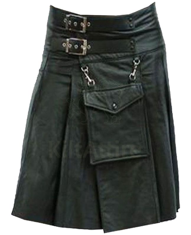New Black Leather Kilt 