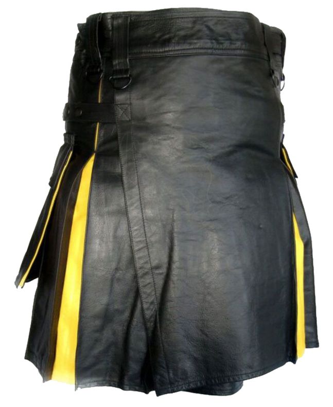 New Genuine Two Tone Leather Hybrid Kilt