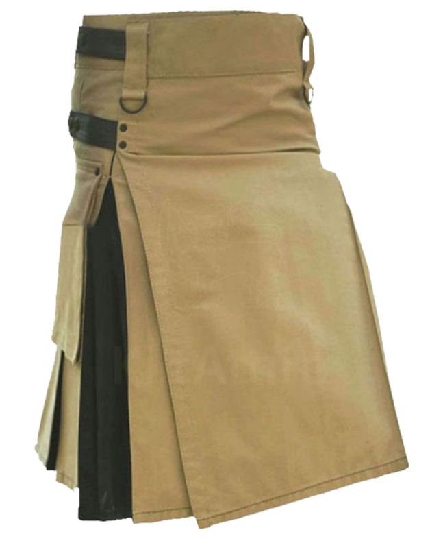 Premium Quality Khaki And Black Hybrid Utility Kilt