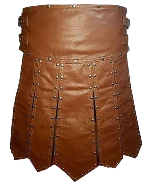 Premium Quality Studded Brown Leather Gladiator Kilt