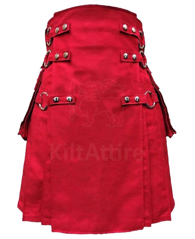 Red Canvas Cloth Straps Utility Kilt
