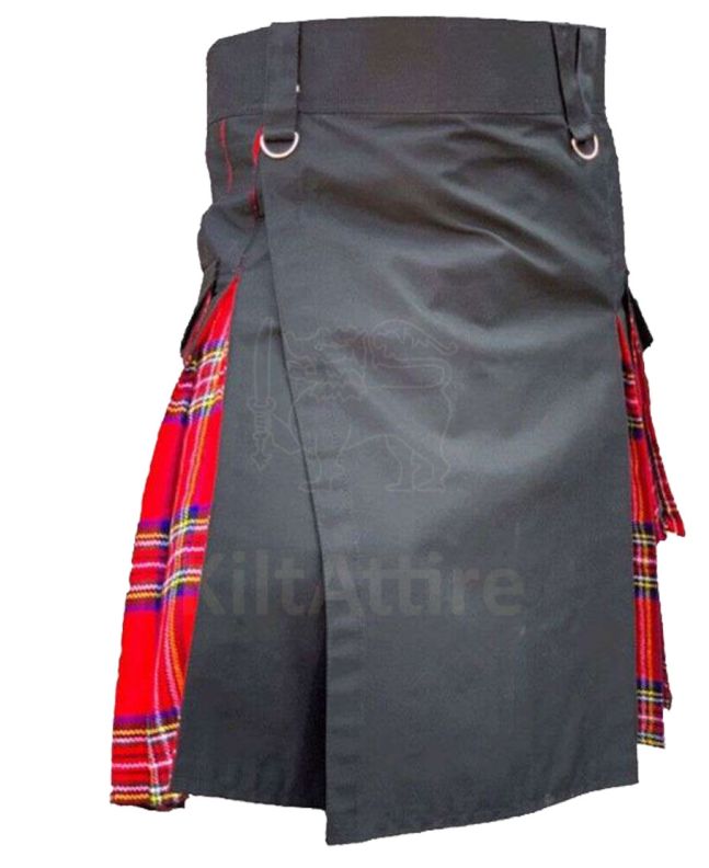 Royal Stewart Tartan And Black Cotton Modern Hybrid Utility Kilt
