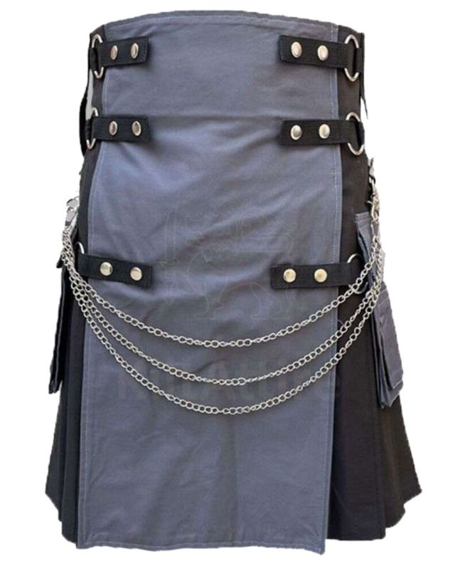 Scottish Modern Black and Grey Utility Kilt 