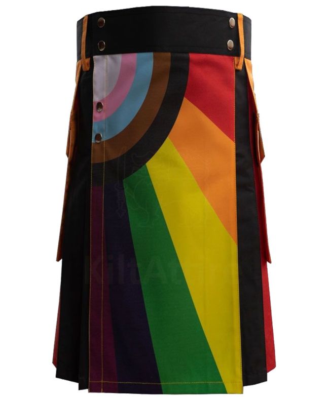 Special LGBTQ Flag Rainbow Fashion Utility Kilt Front