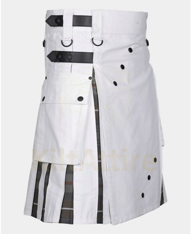 White Cotton Utility Hybrid Christmas Kilt