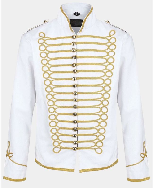 White Hussar Parade Jacket Mens Military and Army Drummer Musician Jacket