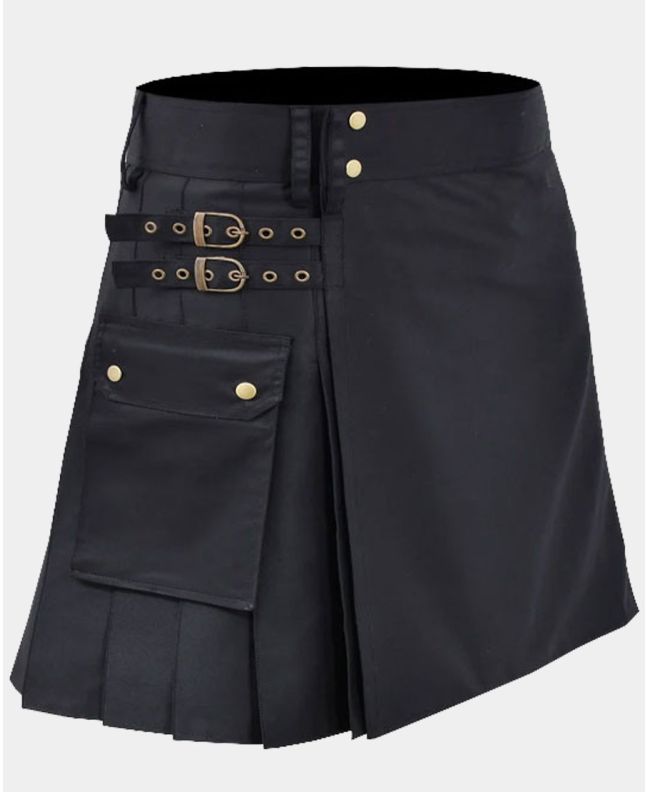 Women Black Cotton Sport Mini Utility Kilt