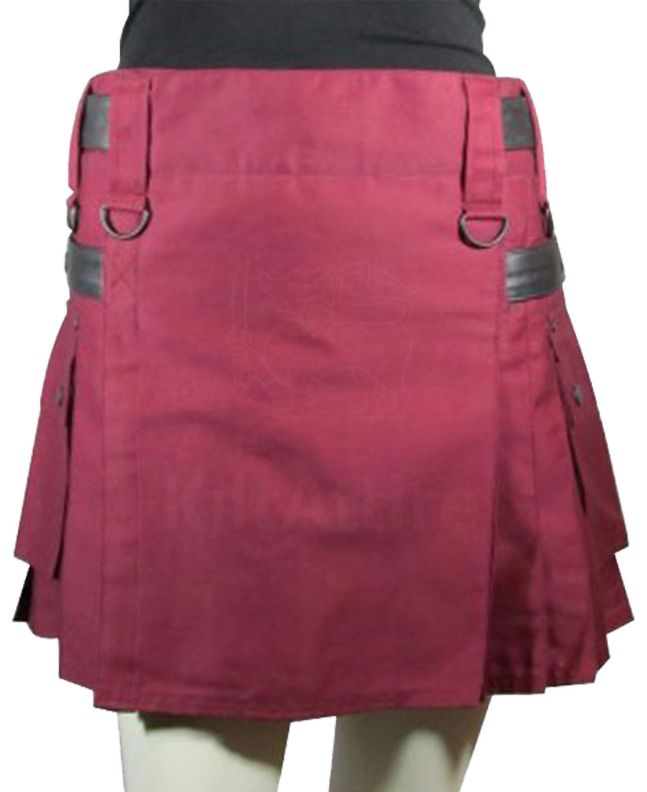 Womens Burgundy Utility Kilt 