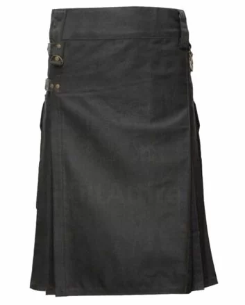 Black 4 Leather Closing Straps Utility Kilt
