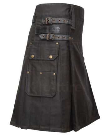 Black 4 Leather Closing Straps Utility Kilt
