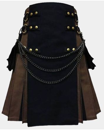 Black And Brown Canvas Cargo Hybrid Kilts