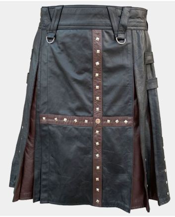Black and Brown Leather Kilt For Men