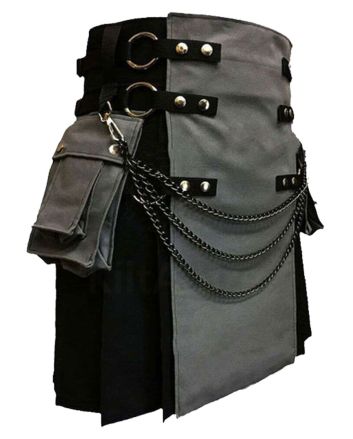 Black And Grey with Chains Hybrid Utility Kilt