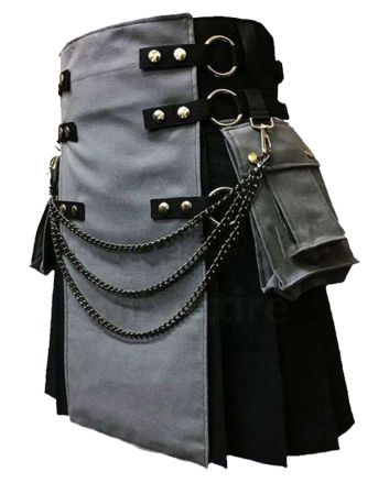 Black And Grey with Chains Hybrid Utility Kilt